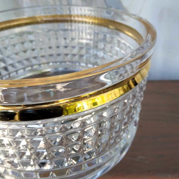Eclectic Waterford Rebel 6" Wide Stud Crystal Gold Banded Heavy Designer Bowl - Picture 11 of 12